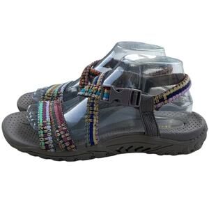 Womens Skechers Reggae Sew Me Strappy Sandal Size 8 Gray Rainbow Woven Flat